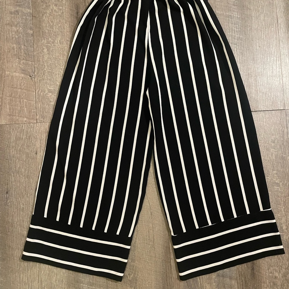 Black and White Striped Wide Leg Pants